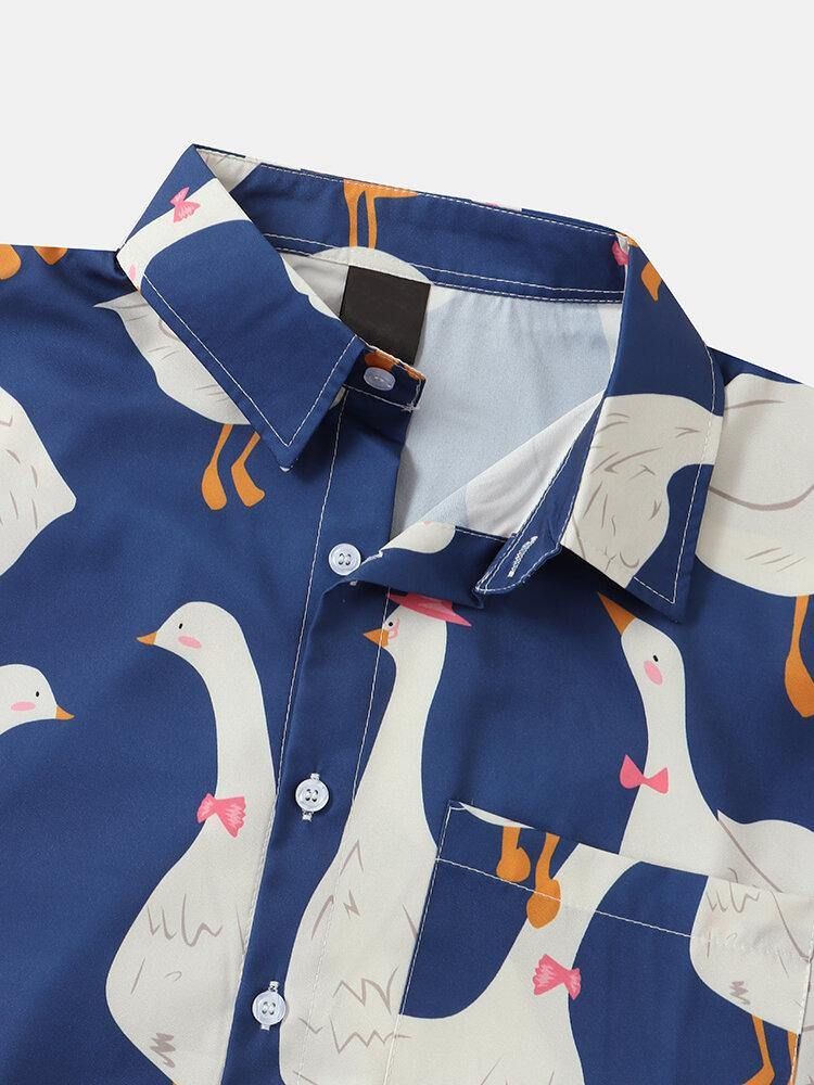 Funny Duck Print Casual Shirts För Män