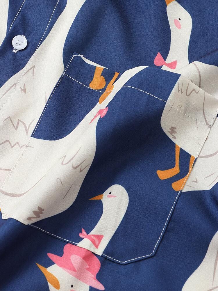 Funny Duck Print Casual Shirts För Män