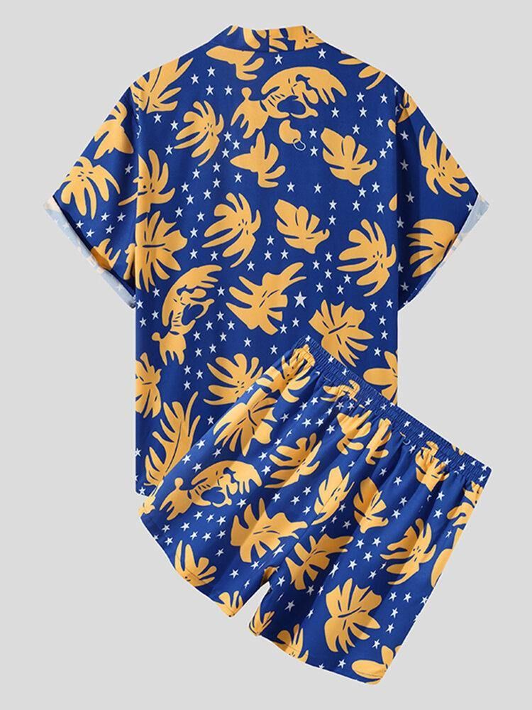 Löv-Och Stjärntryck För Män Med Dragsko På Framsidan Holiday Shirts Shorts