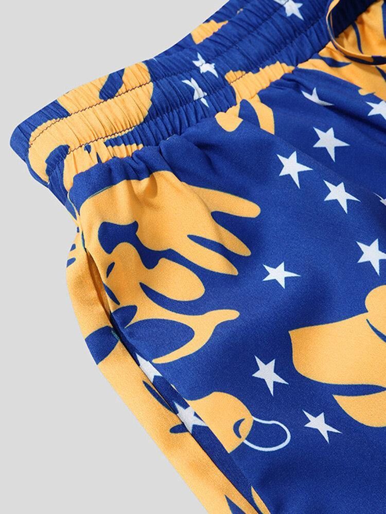 Löv-Och Stjärntryck För Män Med Dragsko På Framsidan Holiday Shirts Shorts