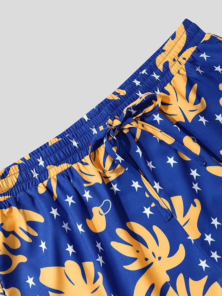 Löv-Och Stjärntryck För Män Med Dragsko På Framsidan Holiday Shirts Shorts