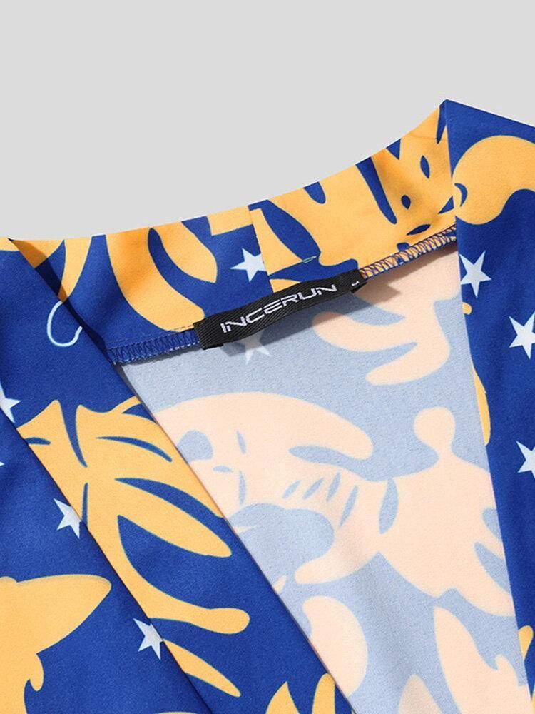 Löv-Och Stjärntryck För Män Med Dragsko På Framsidan Holiday Shirts Shorts