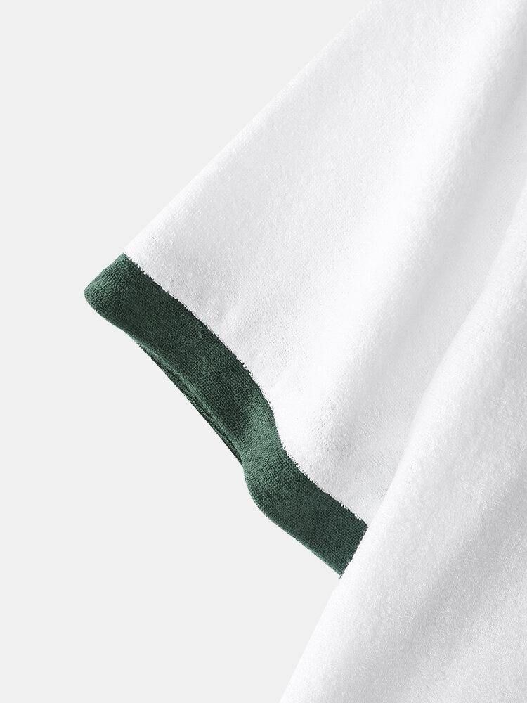 Män Causal Halv Zip Broderi Kontrast Toweling Golfskjortor