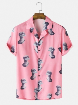 Mäns Casual Figur Staty Print Revere Collar Shirts