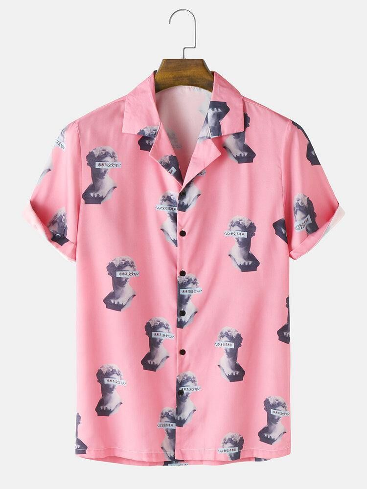 Mäns Casual Figur Staty Print Revere Collar Shirts