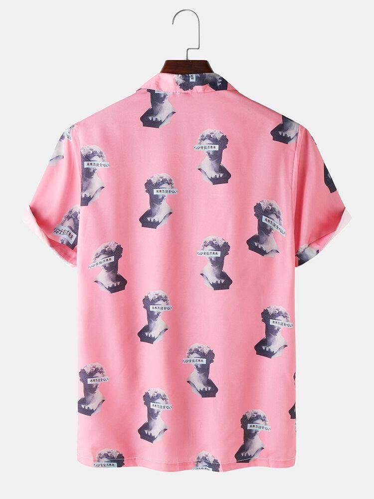 Mäns Casual Figur Staty Print Revere Collar Shirts