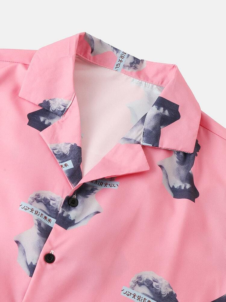 Mäns Casual Figur Staty Print Revere Collar Shirts