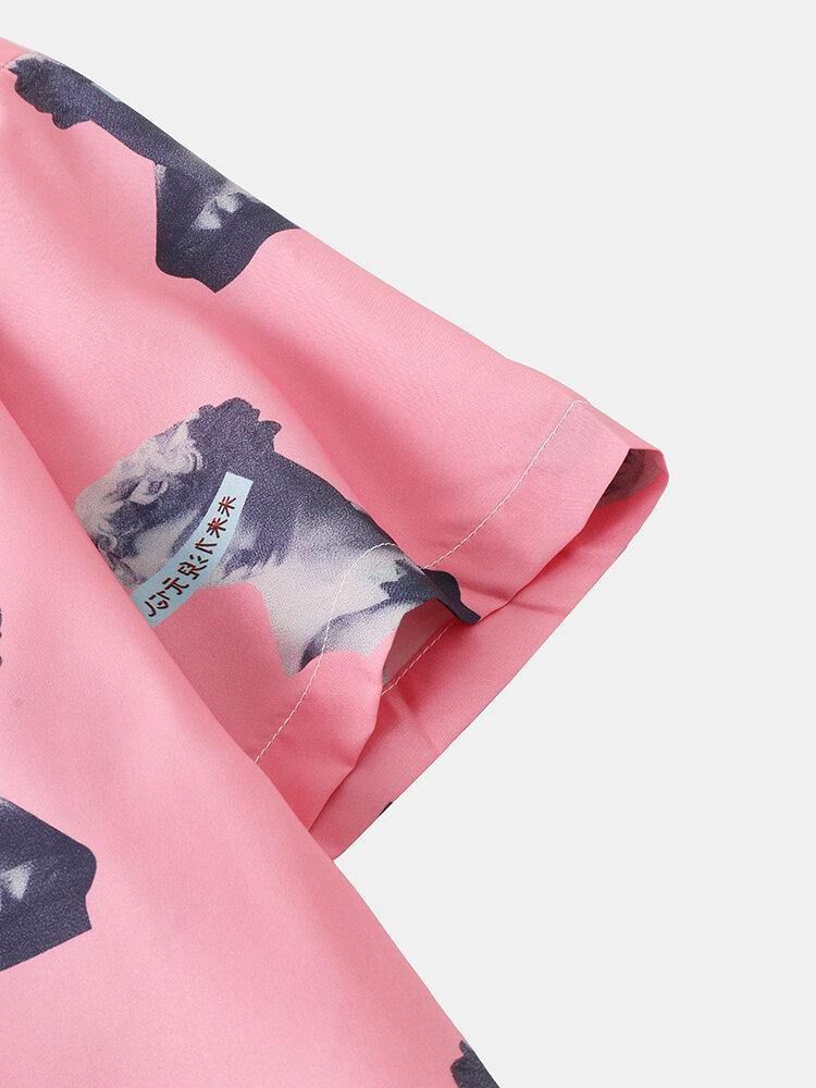 Mäns Casual Figur Staty Print Revere Collar Shirts