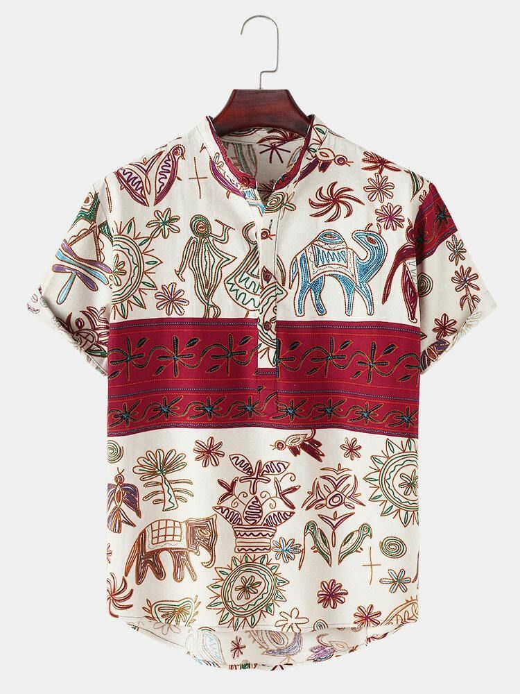 Mäns Causal Tribal Pattern Doodle Holiday Henley-Skjortor