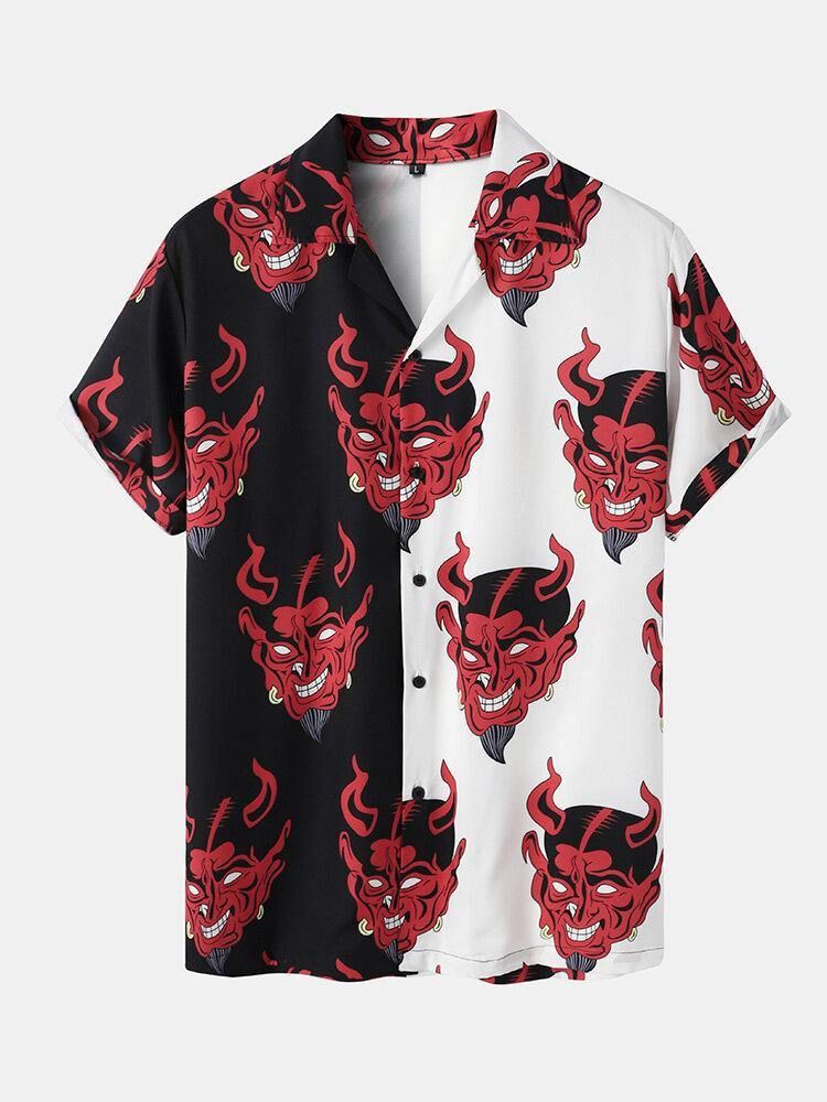 Mäns Evil Pattern Casual Shirts Shorts Two Piece Outfits