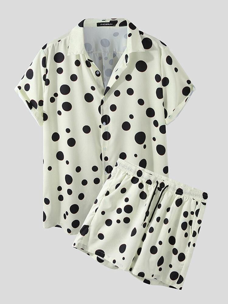 Polka Dot Print Lapel Dragsko Shorts Casual Shirts Shorts