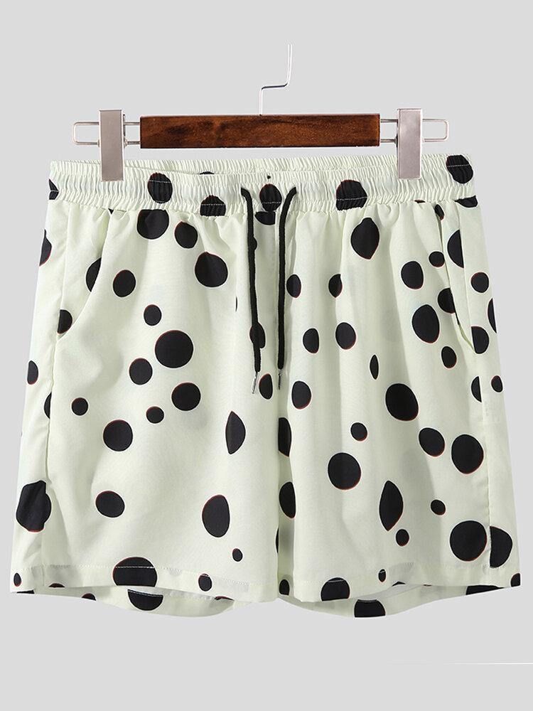 Polka Dot Print Lapel Dragsko Shorts Casual Shirts Shorts