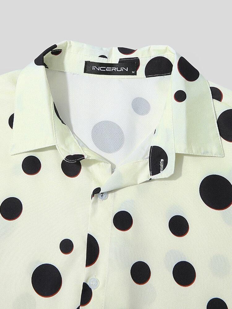 Polka Dot Print Lapel Dragsko Shorts Casual Shirts Shorts