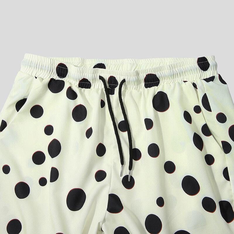 Polka Dot Print Lapel Dragsko Shorts Casual Shirts Shorts