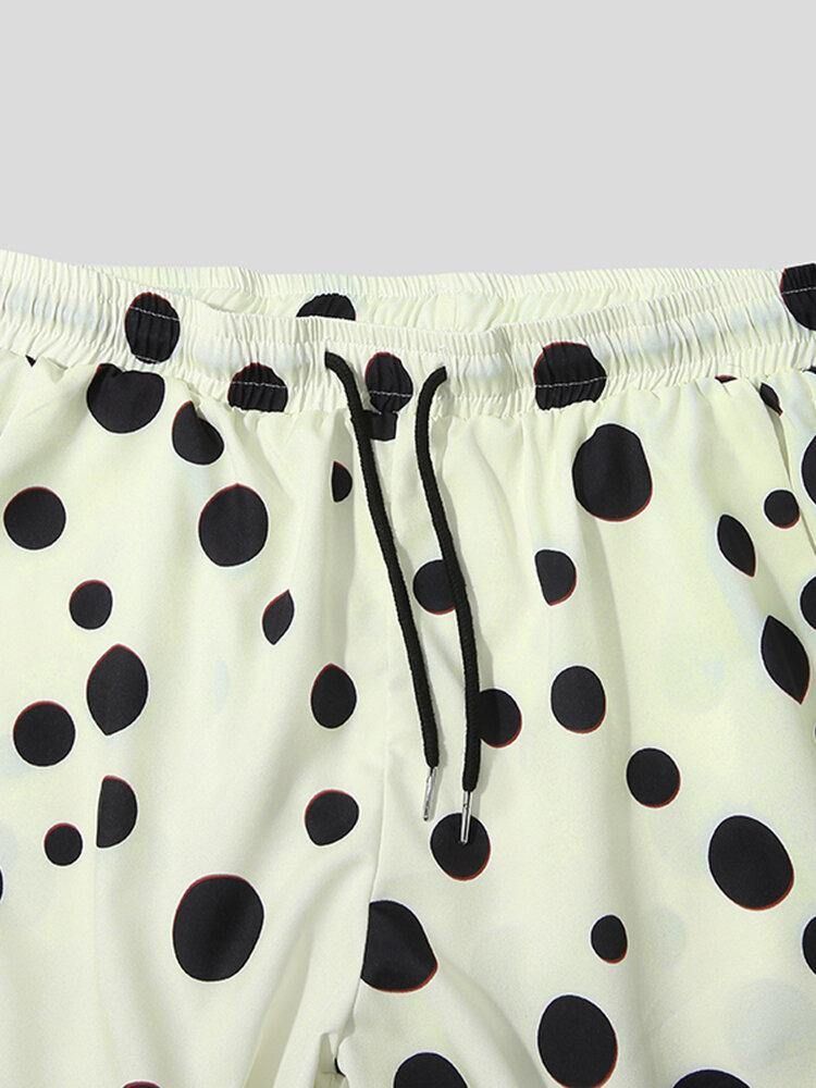 Polka Dot Print Lapel Dragsko Shorts Casual Shirts Shorts