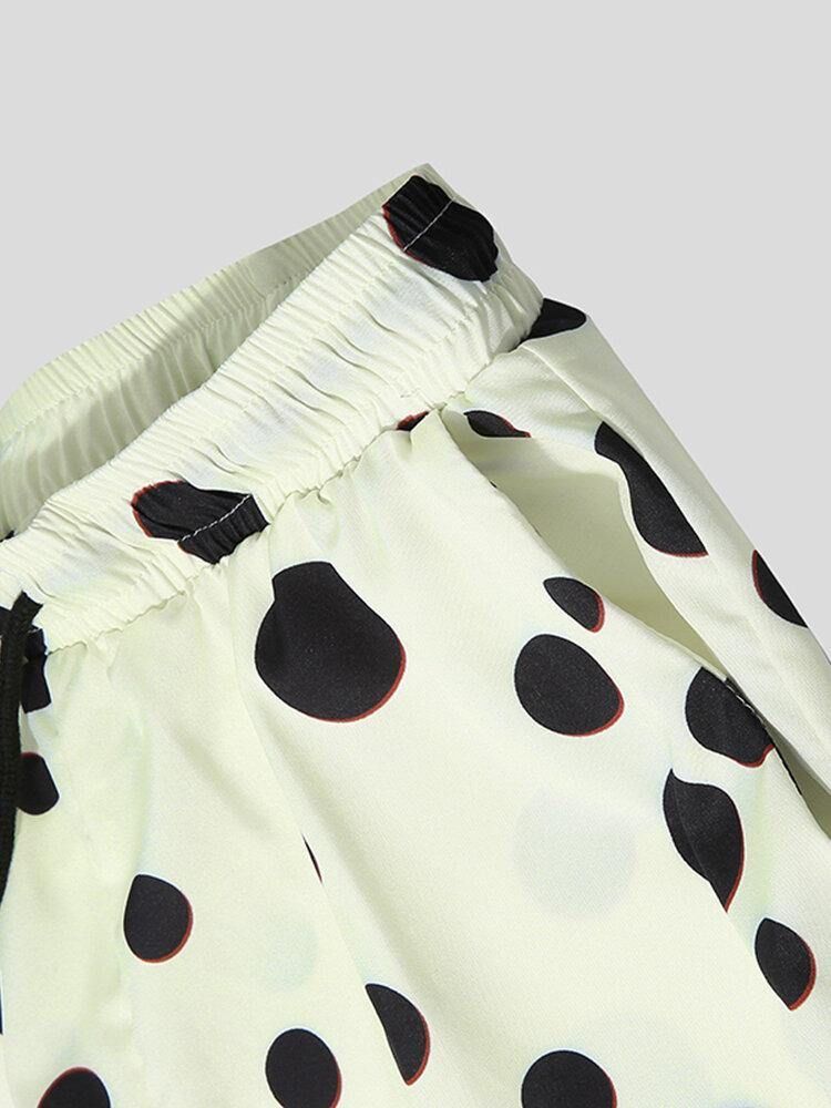 Polka Dot Print Lapel Dragsko Shorts Casual Shirts Shorts