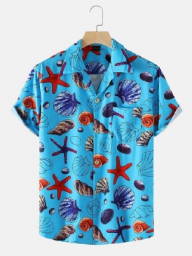 Semester Starfish Ocean Element Print Revere Collar Shirts För Män