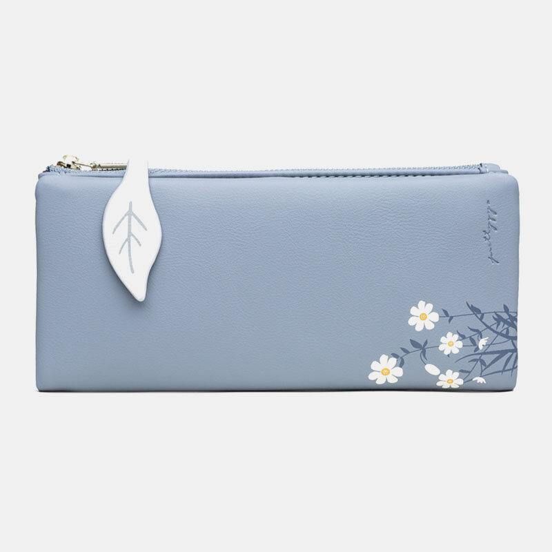 Kvinnor 13 Kortplatser Bifold Flower Printed Long Wallet Clutches Bag