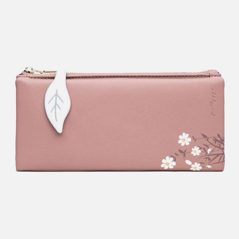 Kvinnor 13 Kortplatser Bifold Flower Printed Long Wallet Clutches Bag