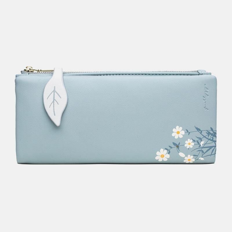 Kvinnor 13 Kortplatser Bifold Flower Printed Long Wallet Clutches Bag