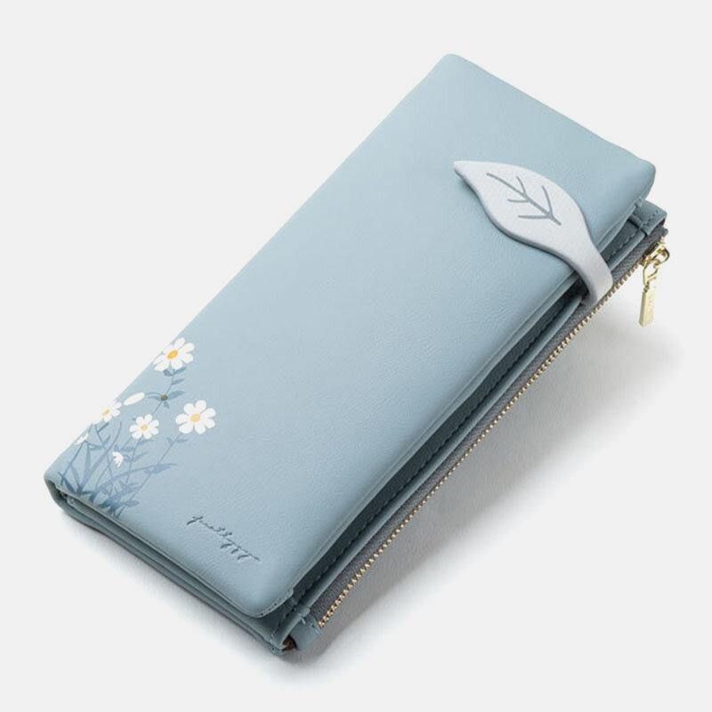 Kvinnor 13 Kortplatser Bifold Flower Printed Long Wallet Clutches Bag