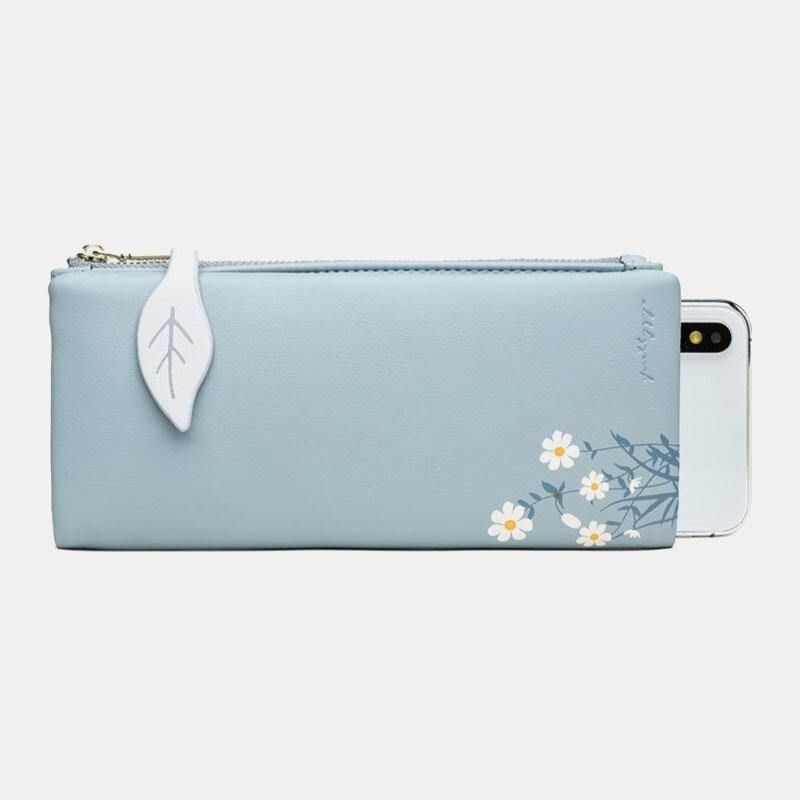 Kvinnor 13 Kortplatser Bifold Flower Printed Long Wallet Clutches Bag