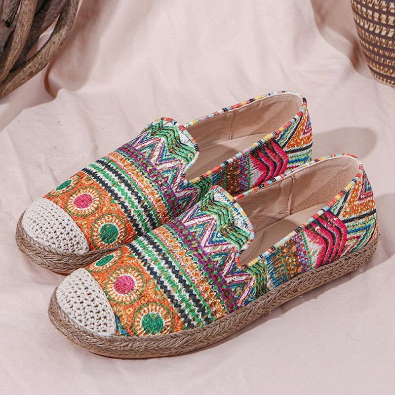 Bohemian Pattern Hollow Out Mesh-Tyg Bekväm Bärbar Slip On Casual Espadrille Platta Skor