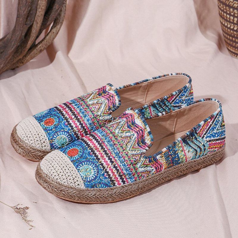 Bohemian Pattern Hollow Out Mesh-Tyg Bekväm Bärbar Slip On Casual Espadrille Platta Skor