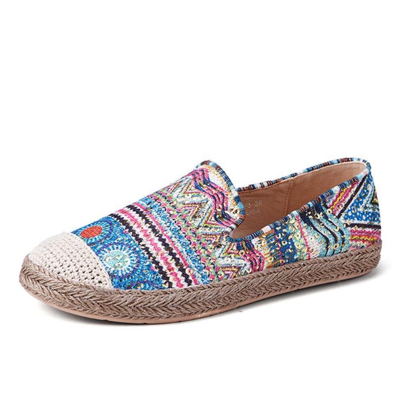 Bohemian Pattern Hollow Out Mesh-Tyg Bekväm Bärbar Slip On Casual Espadrille Platta Skor