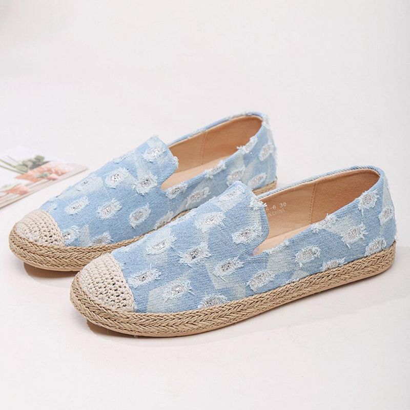 Dam Comfy Denim Ripped Design Espadrilles Platta Skor Loafers