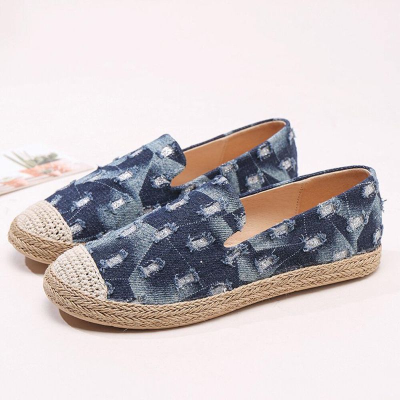 Dam Comfy Denim Ripped Design Espadrilles Platta Skor Loafers