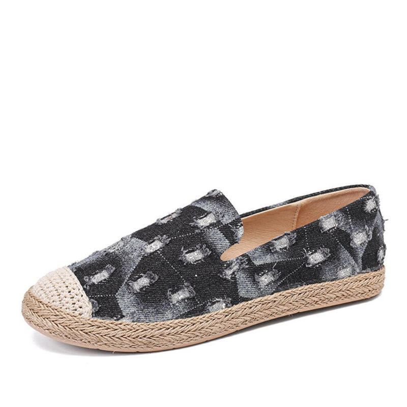 Dam Comfy Denim Ripped Design Espadrilles Platta Skor Loafers