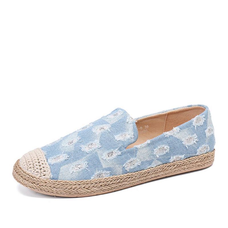 Dam Comfy Denim Ripped Design Espadrilles Platta Skor Loafers