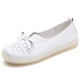 Damläder Slip On Enfärgad Vävd Bowknot Asakuchi Platta Skor Loafers Skor