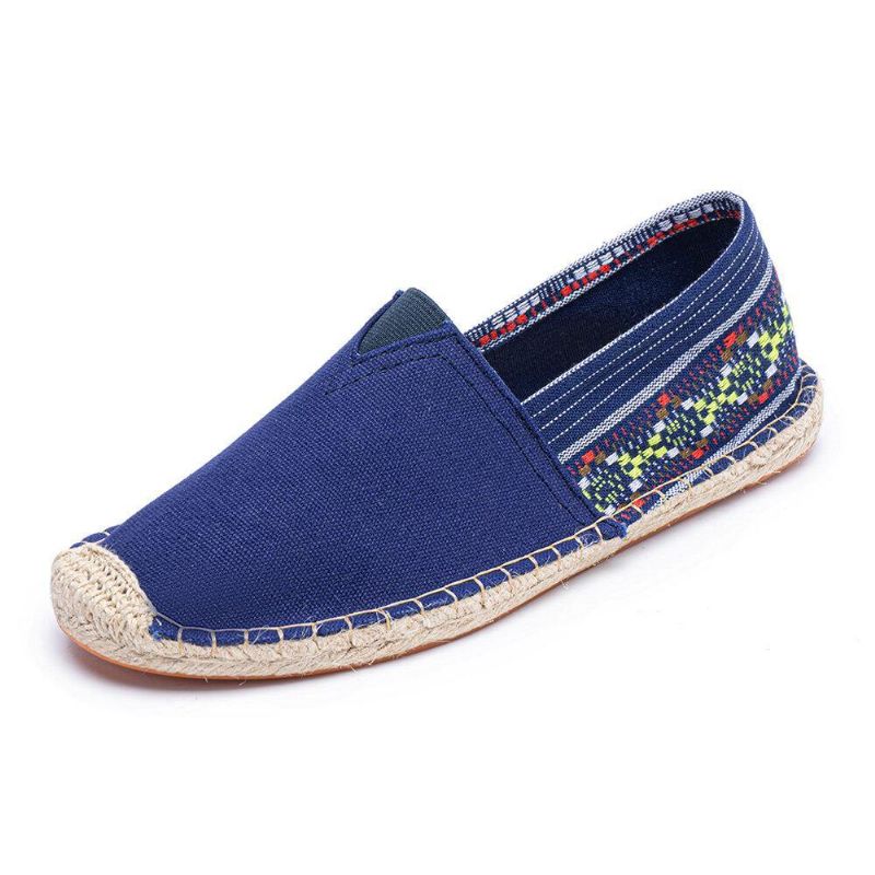 Etnisk Skarvning Färgglatt Randigt Linne Bekvämt Andas Slip On Casual Espadrille Platta Skor