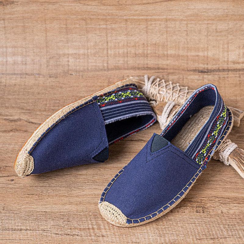 Etnisk Skarvning Färgglatt Randigt Linne Bekvämt Andas Slip On Casual Espadrille Platta Skor