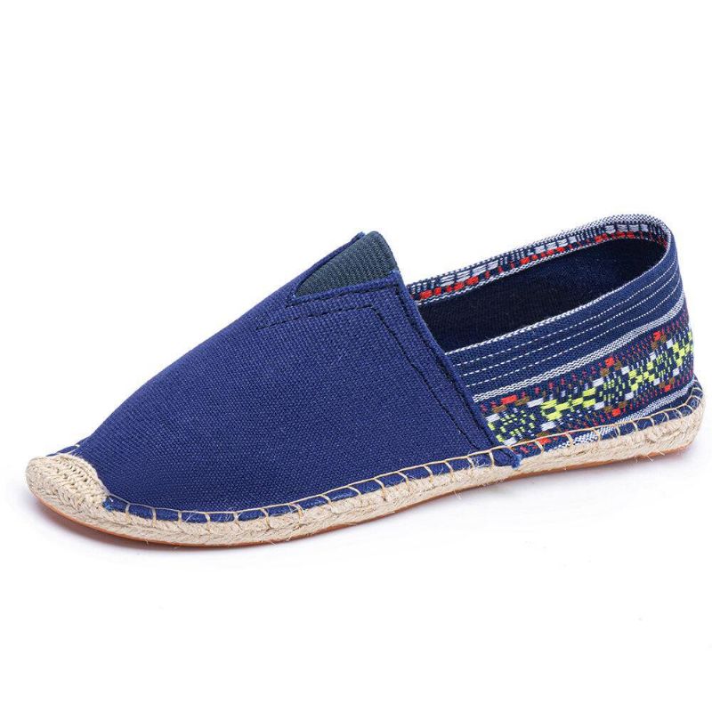 Etnisk Skarvning Färgglatt Randigt Linne Bekvämt Andas Slip On Casual Espadrille Platta Skor