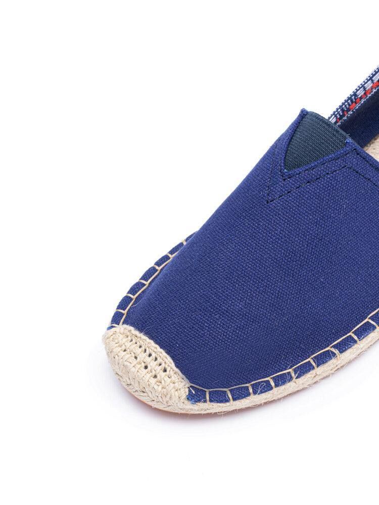 Etnisk Skarvning Färgglatt Randigt Linne Bekvämt Andas Slip On Casual Espadrille Platta Skor