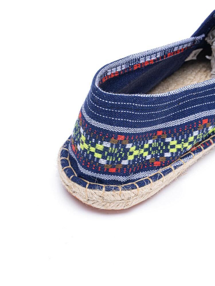 Etnisk Skarvning Färgglatt Randigt Linne Bekvämt Andas Slip On Casual Espadrille Platta Skor