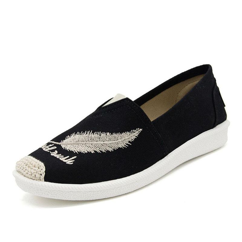 Kvinnliga Mönsterbroderier Bekväm Slip On Casual Canvas Flat Skor