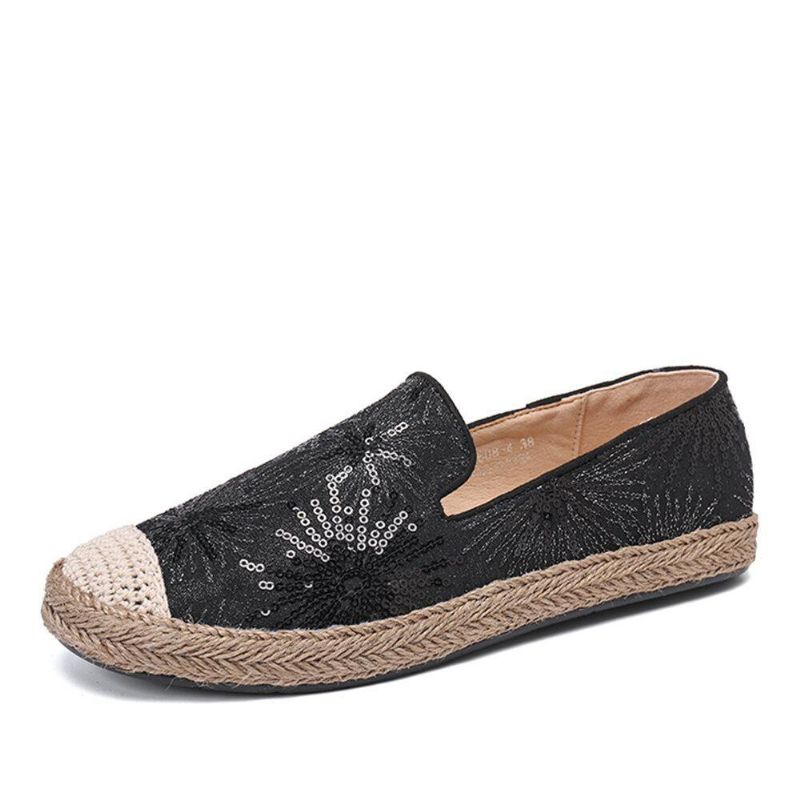 Kvinnor Casual Sequined Blommor Mönster Espadrille Platta Skor Loafers