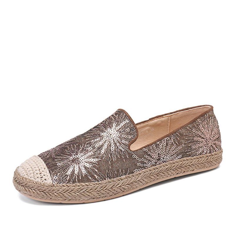 Kvinnor Casual Sequined Blommor Mönster Espadrille Platta Skor Loafers