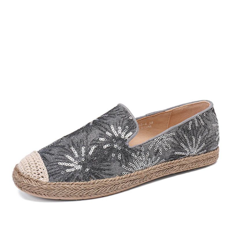 Kvinnor Casual Sequined Blommor Mönster Espadrille Platta Skor Loafers