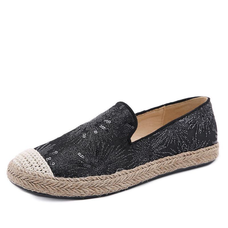 Kvinnor Casual Sequined Blommor Mönster Espadrille Platta Skor Loafers