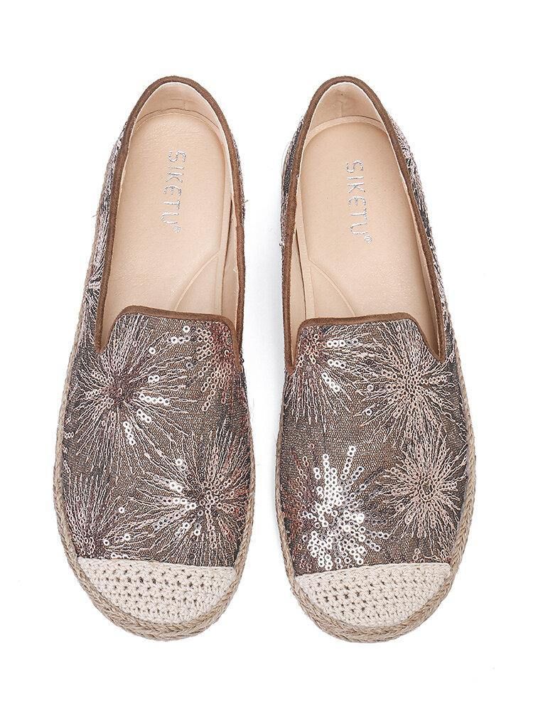 Kvinnor Casual Sequined Blommor Mönster Espadrille Platta Skor Loafers