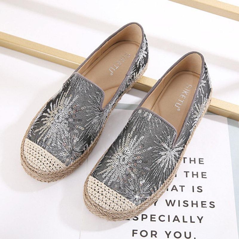 Kvinnor Casual Sequined Blommor Mönster Espadrille Platta Skor Loafers