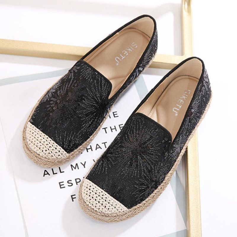 Kvinnor Casual Sequined Blommor Mönster Espadrille Platta Skor Loafers