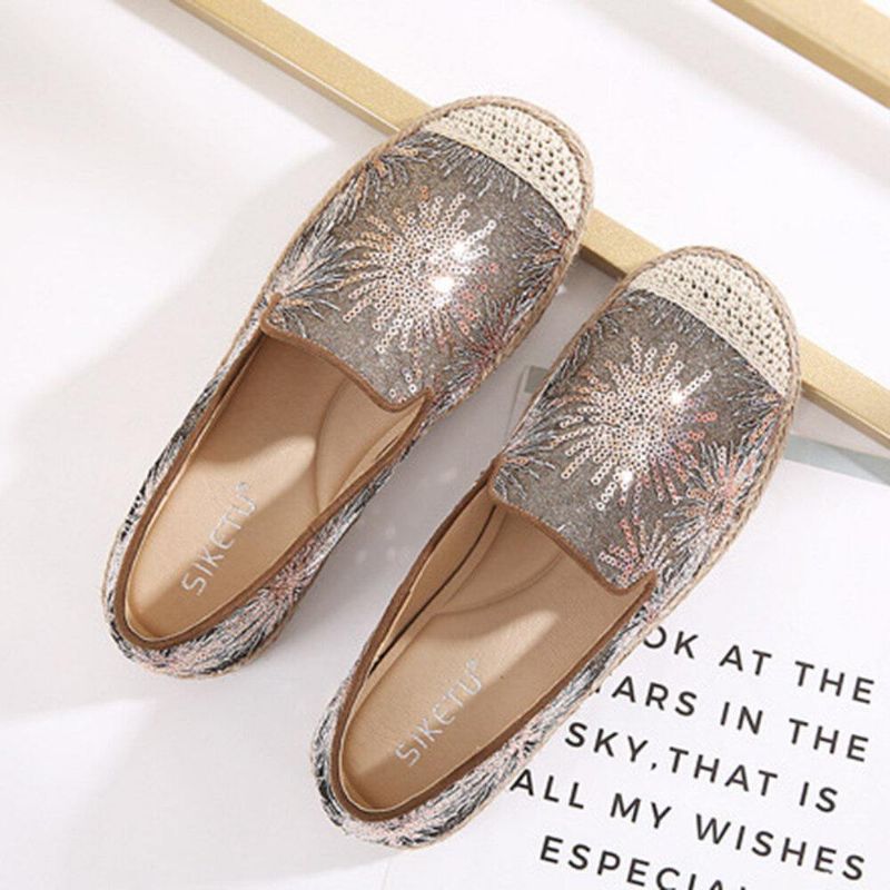 Kvinnor Casual Sequined Blommor Mönster Espadrille Platta Skor Loafers