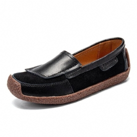 Kvinnor Comfy Läder Splicing Mjuk Slip On Flat Loafers