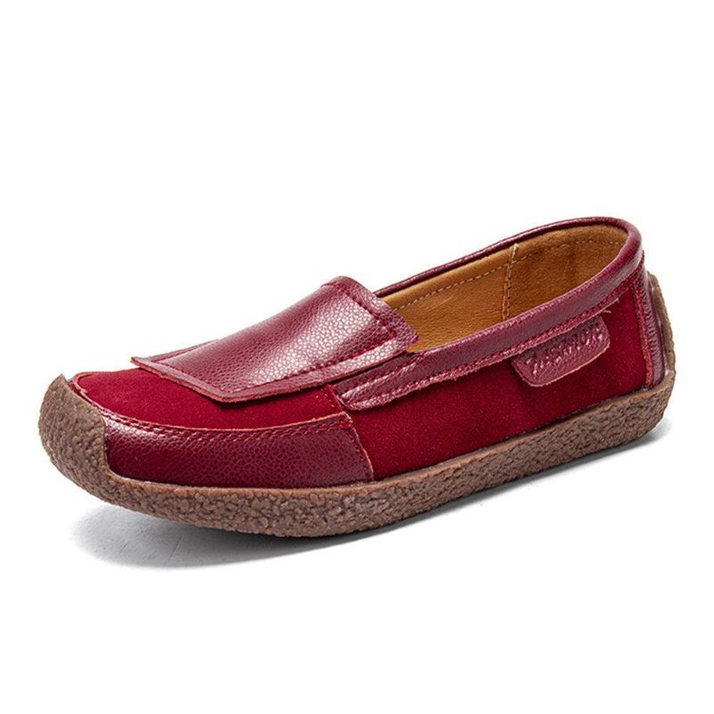 Kvinnor Comfy Läder Splicing Mjuk Slip On Flat Loafers